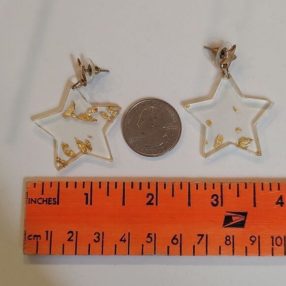 Acrylic Gold Foil Star Drop Pierced Earrings - Picture 7 of 8